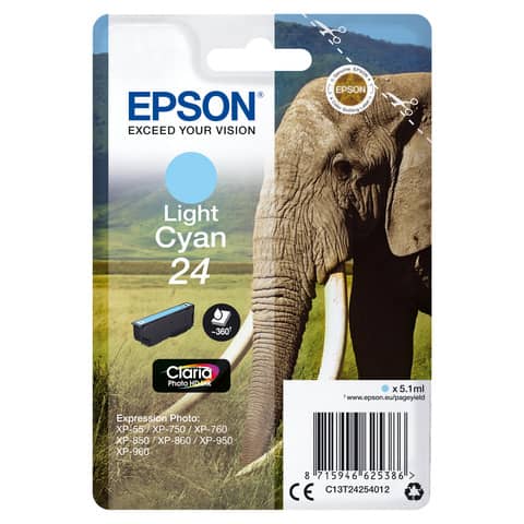 Cartuccia inkjet Elefante 24 Epson ciano chiaro C13T24254012